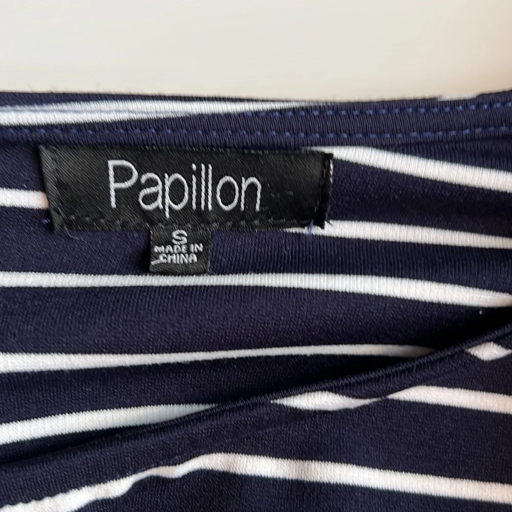Papillon Striped Belted Ponte Shift Dress, navy and white - Picture 5 of 9